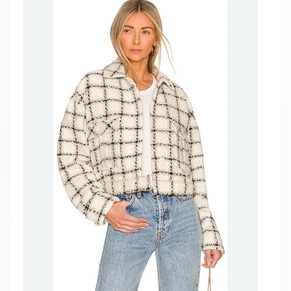ANINE BING Adriana Tweed Boucle Jacket in Beige Plaid - Picture 1 of 6